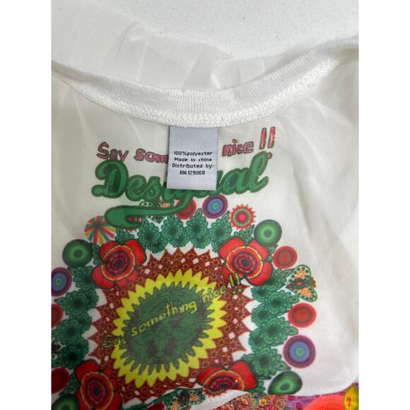 Desigual Prisca white long-sleeve high-low top with studs and sheer pleats. S - Picture 6 of 7